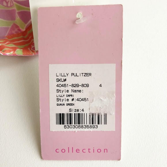NWT Lilly Pulitzer "Lilly Capris" in Guava Green Frogs Palm Trees Foliage Sz 4 - Picture 9 of 10